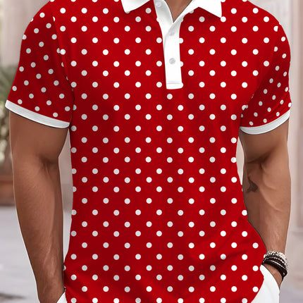 3D Digital Printing New Men's Summer Fashion Short Sleeved Handsome and Good-looking White Dot Pattern Red Polo Shirt for Men