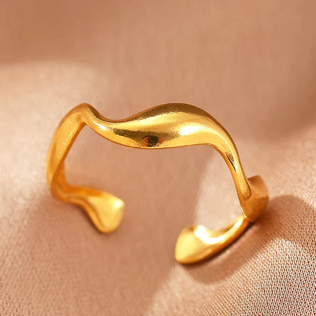 Stainless Steel Zircon Geometric Rings For Women Luxury Evil Eye Gold Color Adjustable Trendy Wedding Aesthetic Jewerly Gift