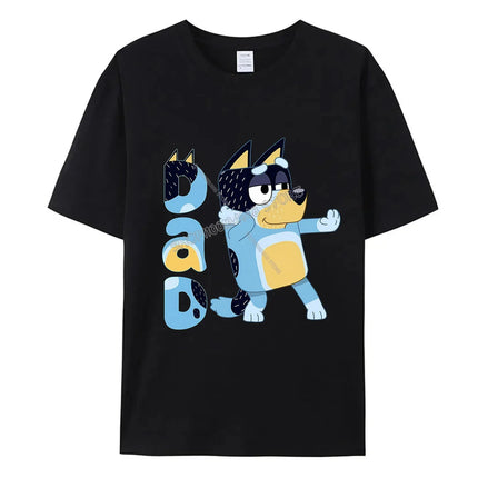 Blueys Bingo Dad Mom T-Shirts Cute Cartoon Tops Summer Parent-child Clothing Adult Anime Figure Black White Tee Family Clothes