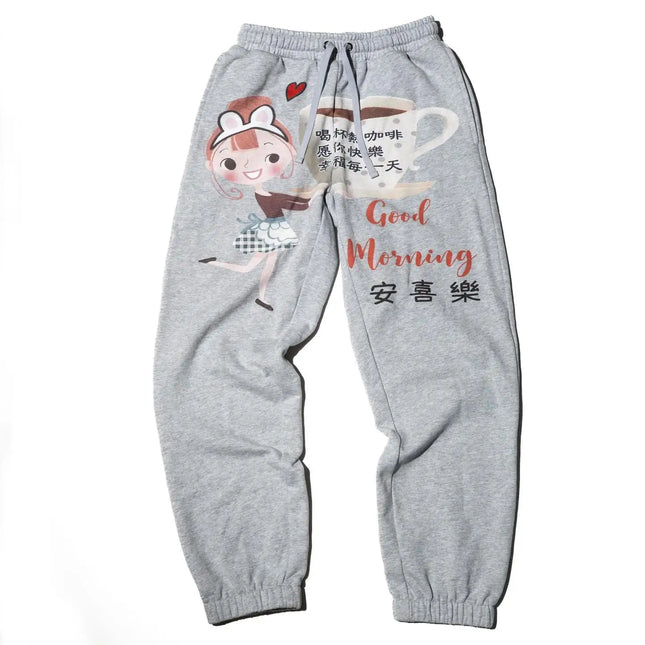 Korean Style Harajuku Style Chinese Cartoon Girl Print Hooded Zipper Hoodie Women's Retro American Casual Lazy Two-piece Set