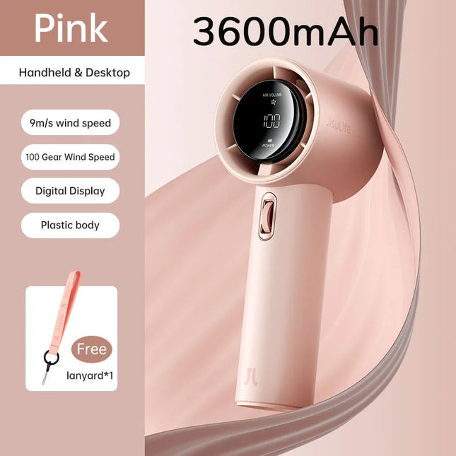 JISULIFE Mini Portable Hand Fan, 100 Wind Speeds, 5000mAh USB Battery Rechargeable, LED Digital Display, Travel,Camping,Outdoor