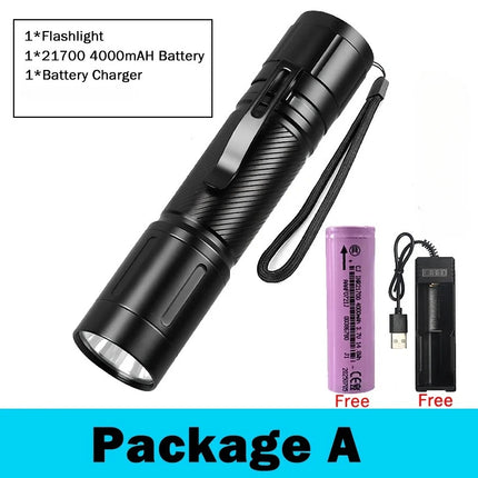 High Power LED Flashlights with Pen Clip Portable Tactical Torch Aluminum Alloys Waterproof Lantern for Outdoor Home Use 21700