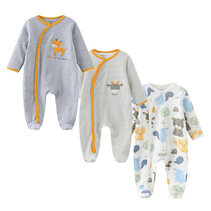 Kiddiezoom 3 Pcs/Lot Autumn Winter Unisex Cartoon Long Sleeve Baby Boy Girl Romper 100%Cotton Soft Newborn Jumpsuits Clothing