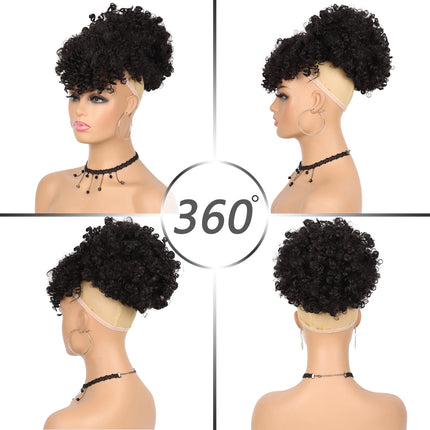Synthetic Afro Puff Drawstring Ponytail with Bangs Pineapple Updo Hair for Black Women Short Kinky Curly Ponytail Bun