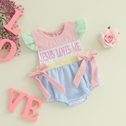 0-18M Easter Outfit Baby Girl Bubble Romper Infant Bow Plaid Bodysuit T Shirt Top Ruffle Sleeve Top Cute Summer Clothes