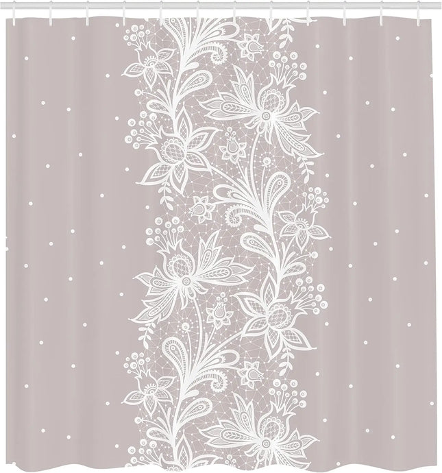 Blush Pink Floral Shower Curtain With White Lace Pattern Elegant Bathroom Decor Romantic Boho Style Water Resistant Fabric Home