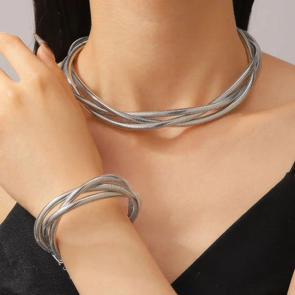 New Punk Style Gold Color Multilayer Wrap Necklace for Women Fashion Simple Design, Trendy Holiday Party Jewelry Accessories