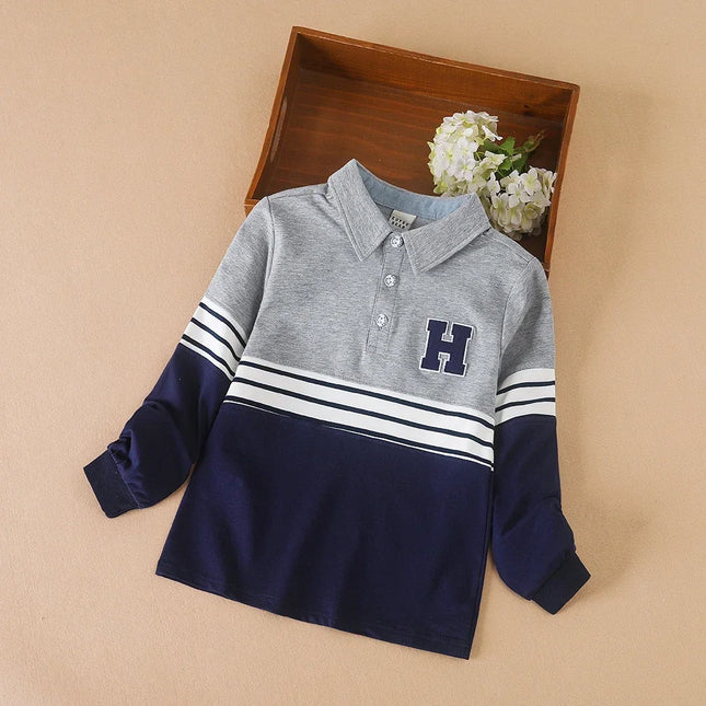 Kids Polo Shirt Spring Autumn Children Turn Down Collar Stripe Tops School Shirt for Boys 5-12 Years