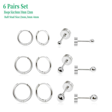 6 Pairs Earrings Sets for Multiple Piercing Small Huggie Hoop Earrings Flat Back Tiny Ball CZ Opal Pearl Stud Earrings for Women