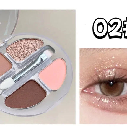 4 Colors Shimmer Matte Eyeshadow Palette Nude Rose Pink Glitter Pigment Eye Shadow Lasting Waterproof Makeup Palette with Brush