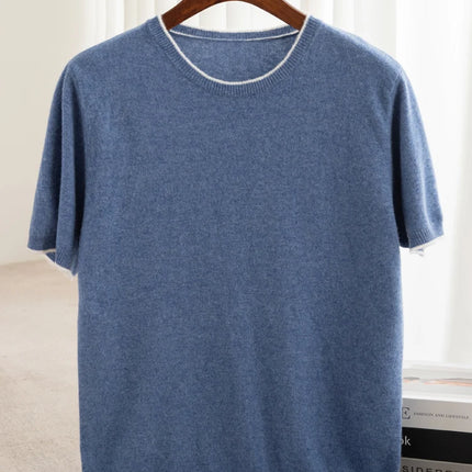 2025 Spring/Summer New Fashion O-Neck Knit Short Sleeve Spliced Business Casual T-Shirts Men's Clothing Loose Tops England Tees