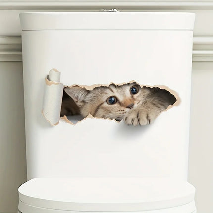 Cartoon Cat Toilet Seat Sticker - Self-Adhesive Wall Decor for Bathroom, Bedroom, Living Room