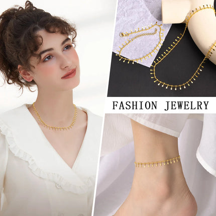 Stainless Steel Dangle Anklet for Women, Fringe Chain  Anklet Bracelet on Leg  ,Bohemian Style Summer Anklet Beach Jewelry
