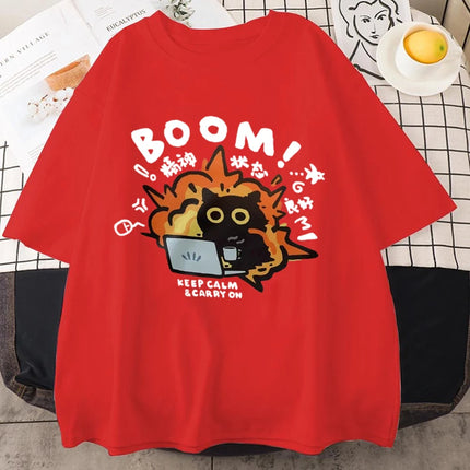 New Kawaii Good Mental State Pure Short Sleeved T-shirt for Men Women Tee Clothes Loose Casual Y2K Cartoon Oversized Tops