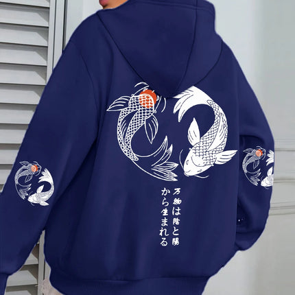 Japanese Koi Harajuku Illustration Prints Women Hoodie Loose Y2K Hoody Multicolor Autumn Hoodies Fleece Soft Woman Sportswear