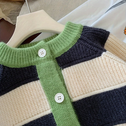 New Children's Sweater Cardigan, Spring and Autumn Striped, Stylish and Fashionable, Baby Color-Blocking Autumn Style