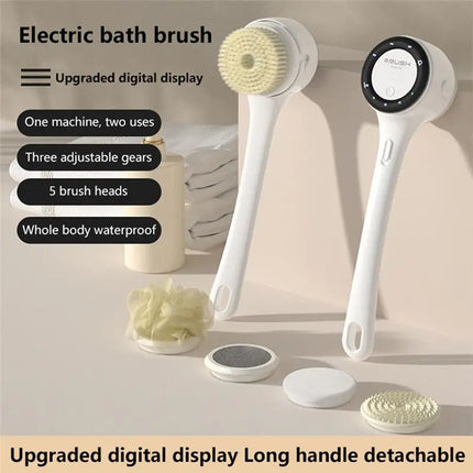 Summer Sale Electric Bath Brush Digital Display Auto Body Scrubber Waterproof Back Shower Tool Rechargeable Long Handle