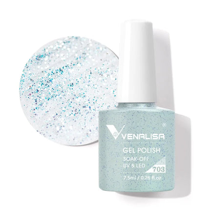Venalisa 7.5ml Gel Nail Polish, White Cap, Glass Formula, No Wipe Top Coat, UV LED Soak-Off Glitter Color Nail Lacquer