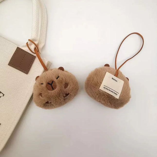 Kawaii Plush Capybara Keychain Anti-lost Mark Name Tag Key Holder For Kid Kindergarten Backpack Pendant Decor