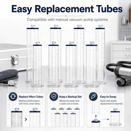Acrylic Vacuum Cylinder Replacement Set for Men, Clear Manual Pump Tubes Extender Trainer Adult Accessories