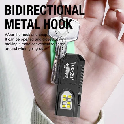 Powerful Mini COB LED Keychain Flashlight USB C Rechargeable Hanging Work Light Waterproof Keyring Camping Walking Pocket Lamp