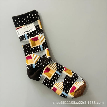 Bonne Maison French Small Batch Women's Fun Oil Painting Style Mid-Calf Cotton Dopaamine Colorful Socks Moisture Wicking Sweat