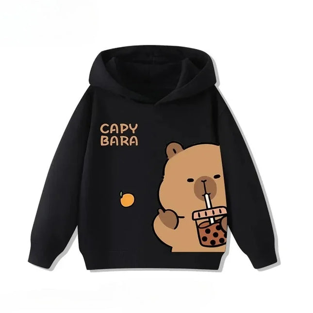 Cartoon Capybara Print Children's Hoodies Casual Fashion Comfortable Cute Boy Girl Hooded Sweatshirt Warm Pullover Autumn Winter