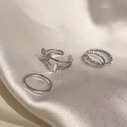10Pcs Imitation Pearl Leaf Flower Rings Set For Women Rhinestone Butterfly Finger Ring Metal Knuckle Finger Ring Jewelry