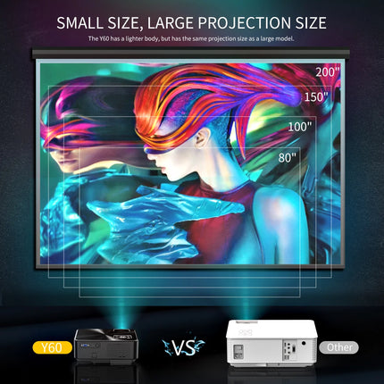 YABER Y60 Portable Projector with 5500 Lux Upgrade Full HD 1080P 200" Display Supported, LCD LED Home Projector