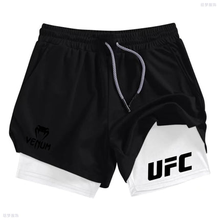 Summer bottom wear running shorts, men's fitness gym training 2-in-1 sports shorts, quick-drying exercise jogging double-layer s