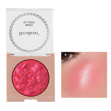 European American Style Rose Blush with Shimmer Fine Glitter Highlighting Contour Powder for Face Natural and Three-Dimensional