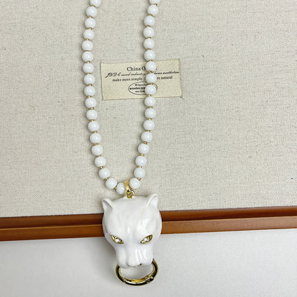 Exaggerated Enamel Leopard Pendant Necklace for Women High-End Queen Style Clavicle Chain Daily Party Jewelry Accessories