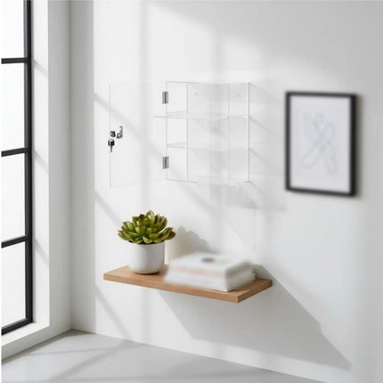 Locking Acrylic Display Case Lockable Clear Display Case 3 Tier Clear Storage Cabinet Removable Shelves for Display