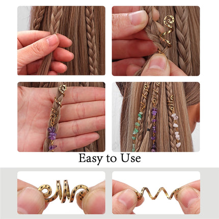 Natural Chip Stone Pendant Hair Accessories For Women Girl Wire Wrapped Hair Twists Spiral Hair Cuff Clips Headwear Dreadlock