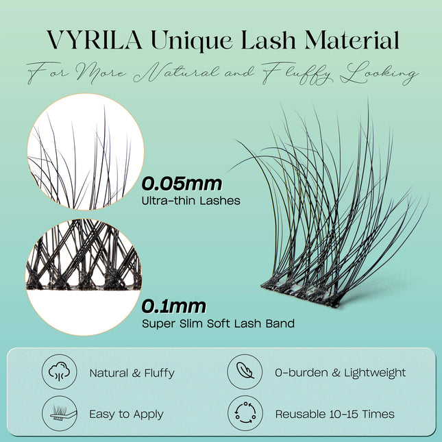 Individual Lashes Cluster C Curl Mix Lash Clusters 3D Wispy DIY Eyelash Extension 0.1mm Super Thin Band Reusable Natural Lashes