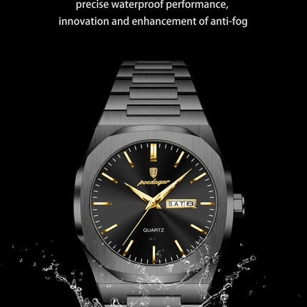 POEDAGAR Fashion Brand Man Clock Luminous Waterproof Stainless Steel Men's Watch Date Week Quartz Business Watches For Men Reloj