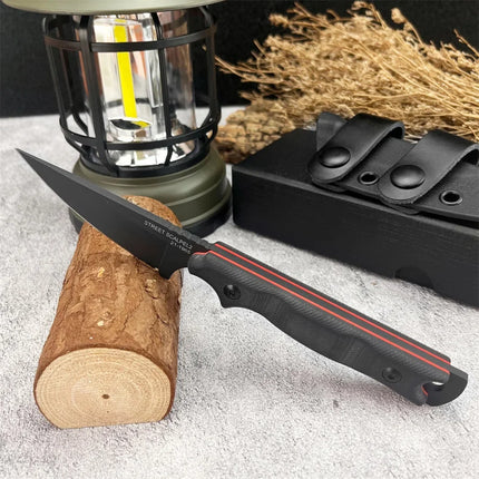 Full Tang TOPS Fixed Blade Knife with Sheath, 8Cr13Mov Steel Blade, G10 Handle, Outdoor EDC Camping Knife Hunting Knife, Gift