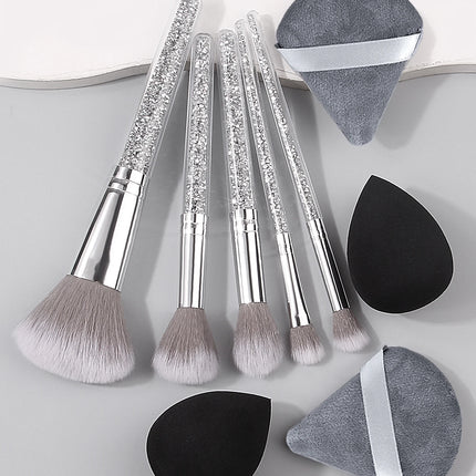 New 5pcs diamond-handled makeup brush, soft bristle blush and eyeshadow contouring brush + 4PCS makeup sponge powder puff