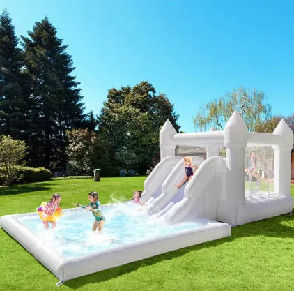 4m Inflatable Bounce House White Jumping Castle With Ball Pool Slide Children Birthday Party Decoration Gift Bouncy Castle