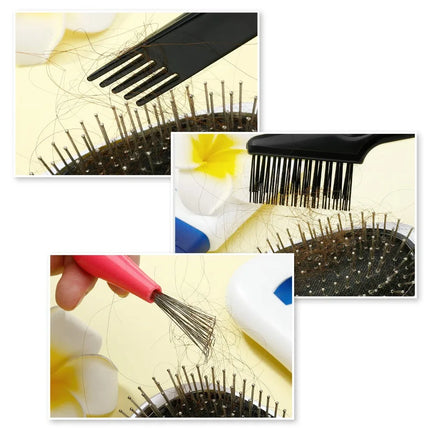 2-in-1 Hair Brush Cleaning Tool Set, Double Headed Comb Cleaner, Portable Dirt Remover for Home Salon (Pink & Black)