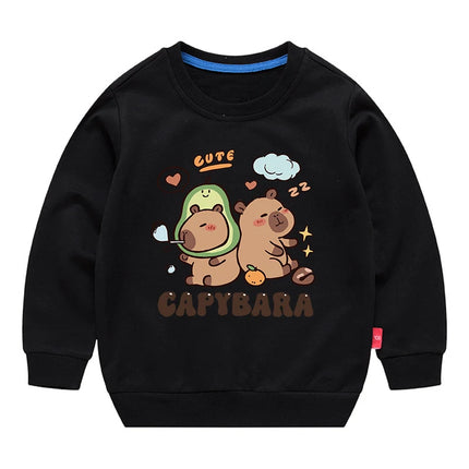 Cute Capybara Printed Kids Cotton Sweatshirts Boys Girls Spring Pullover Children's Japan Style Sportswear Long Sleeve T-shirt