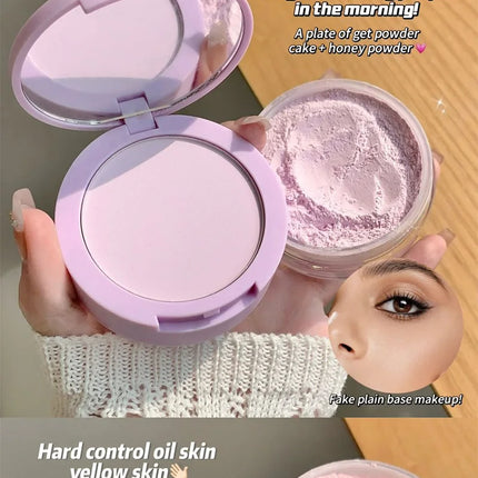 SHAQINUO Dual-Effect Translucent Powder Compact-Pencil+Loose Powder,Instant Skin Smoothing,Brightens&Controls Oil Without Caking
