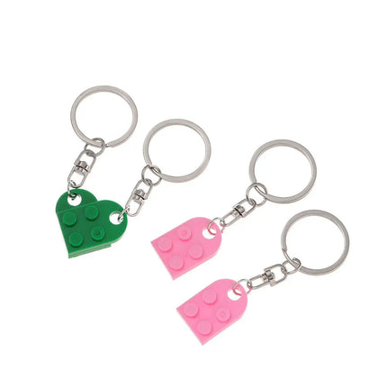 2Pcs Cute Love Heart Brick Keychain for Couples Friendship Women Men Girl Boy Lego Elements Key Ring Birthday Jewelry Gift