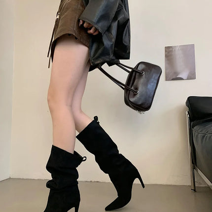 Liyke Autumn Winter Fashion Slim Knee High Boots Women Sexy Pointed Toe Low Thin Heel Shoes Female Long Booties Zapatos De Mujer