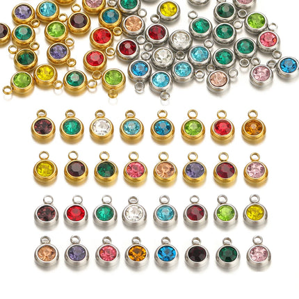 20pcs Stainless Steel 6mm Gold Rhinestone Beads Crystal Charms Zircon Pendants for DIY Necklace Bracelet Jewelry Making Findings
