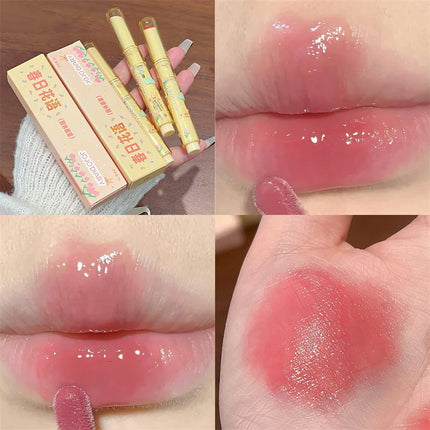 Spring Blossom Mirror Solid Lip Gloss Hydrating Mirror Water Gloss Lipstick Long-Lasting Moisturizing Non-Stick Cup Lip Cosmetic