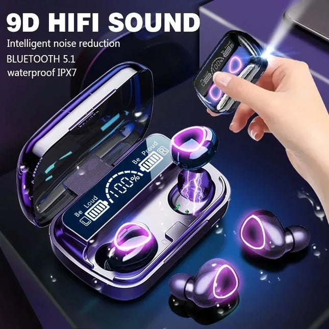 KEBIDUMEI Bluetooth Headphones in-ear Wireless Earphones LED Display Sport Game Headsets Waterproof Noise Reduction Earbud