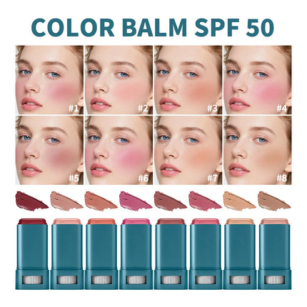 SPF 50 Sun Color Blush Balm Lip & Cheek Tint Hydrating Water Resistant Long Lasting Buildable Blush Natural Makeup