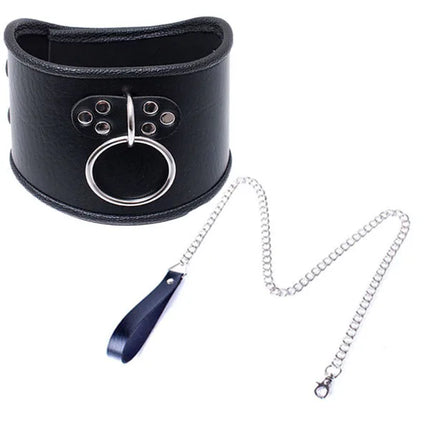 Leather BDSM Bondage Posture Neck Collar With Pullring Lockable Chastity Belt,Adjust Collar Ring Slave Neck Harnes Strap Sex Toy