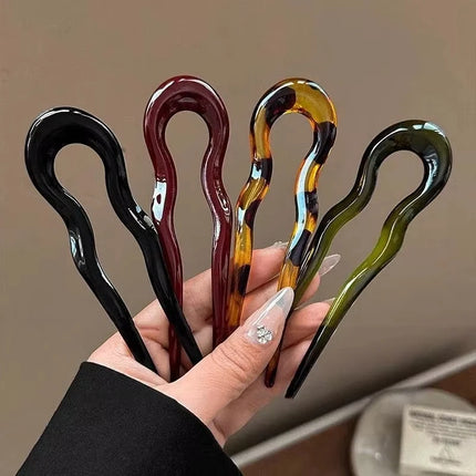 U-Shaped Hair Fork Fashion Tortoiseshell Acetate Hairpin Geometric Design Headwear Hair Sticks Women Girls Hair Accessories